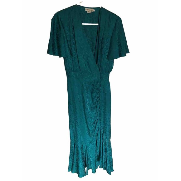 Vtg 80s does 40s Point Of View Green 100% Silk Dress Sz 6 Nordstrom - Picture 1 of 6